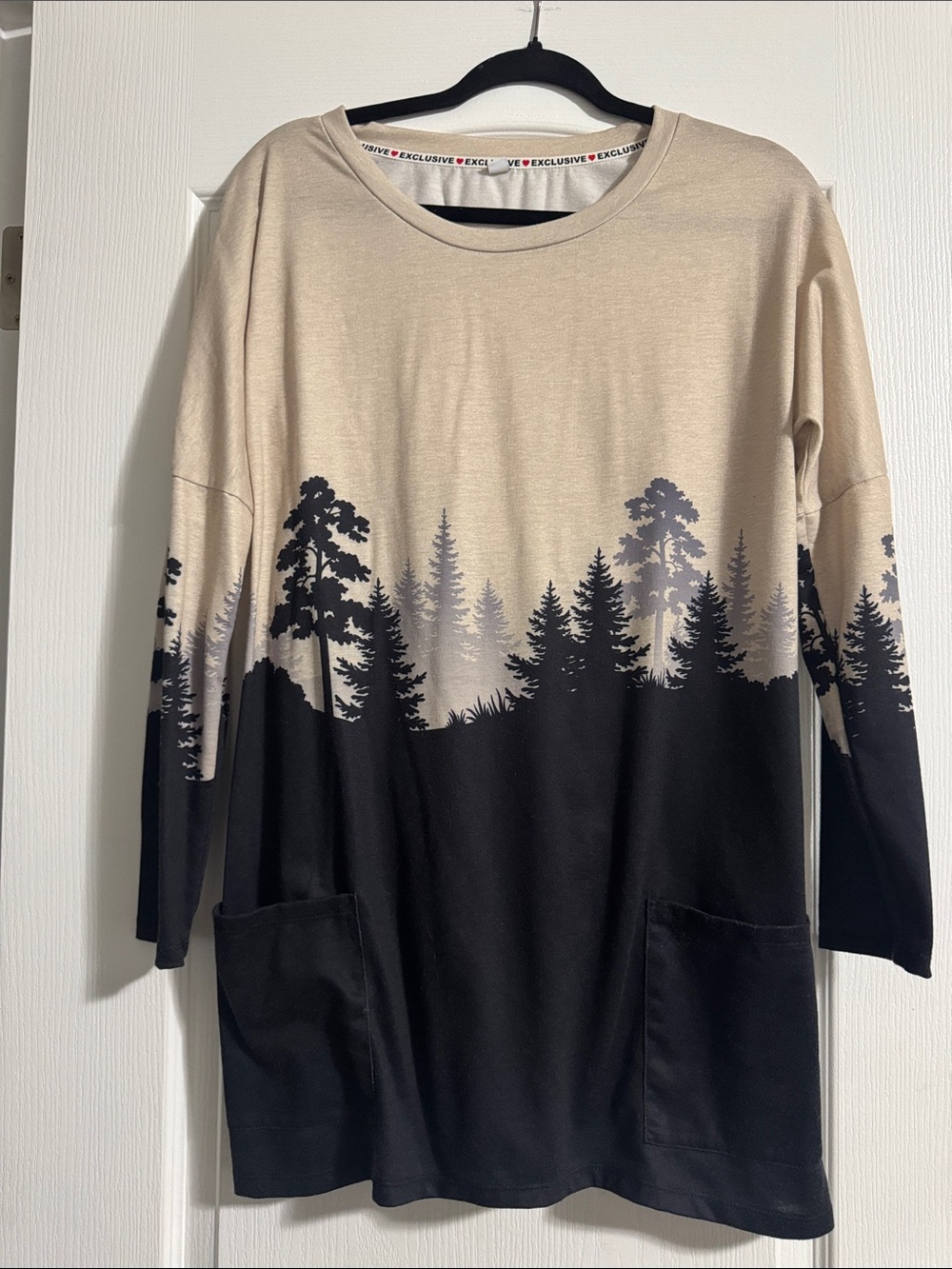 Beige and Black Forest-Print Women's Top